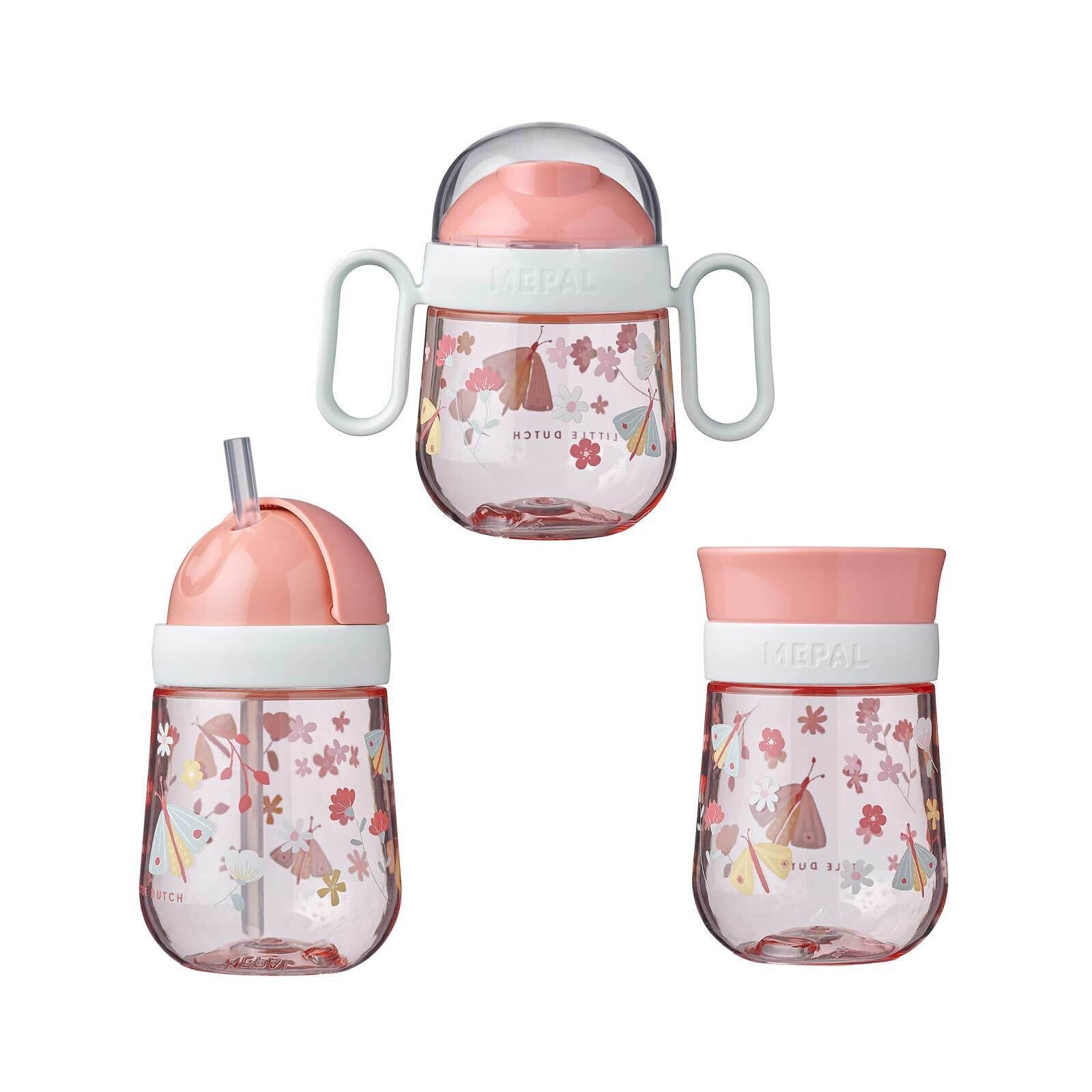 Tritan Kinderbecher Silikon, 3er Trinklernbecher Set, Mio & Mepal Polypropylen, Flowers Butterflies