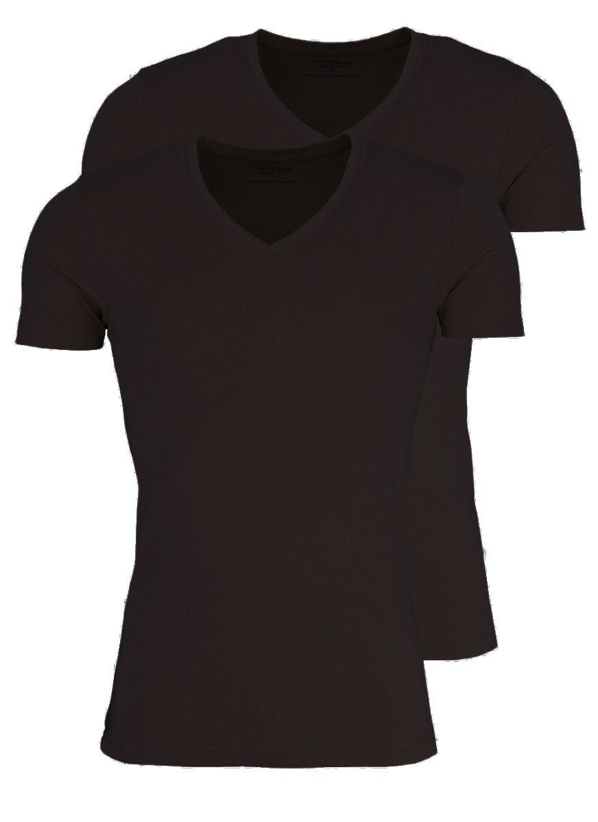 (2-tlg) Ideal V-Ausschnitt - MARVELIS - Doppelpack T-Shirt zum Schwarz Unterziehen - Fit Body V-Shirt