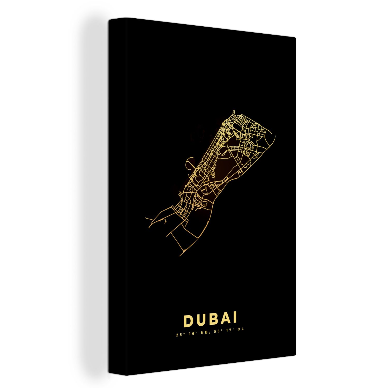 OneMillionCanvasses® Leinwandbild Dubai - Stadtplan - Schwarz und Gold, (1 St), Leinwandbild fertig bespannt inkl. Zackenaufhänger, Gemälde, 20x30 cm