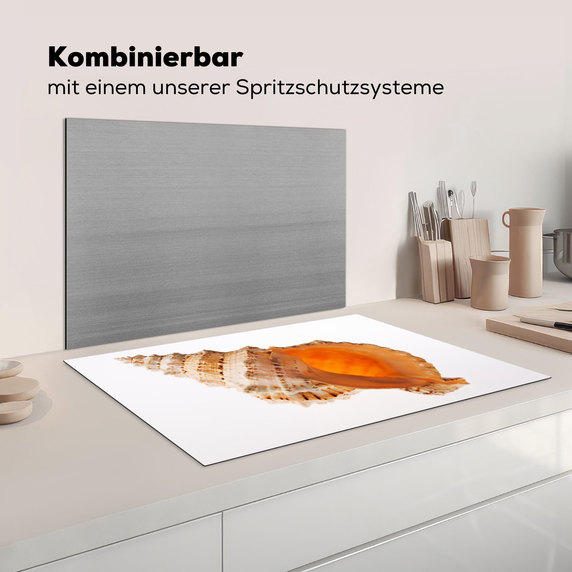 küche, Meer Schutz Ceranfeldabdeckung Strand, tlg), (1 für MuchoWow cm, Induktionskochfeld die Herdblende-/Abdeckplatte Vinyl, Muschel - - 81x52