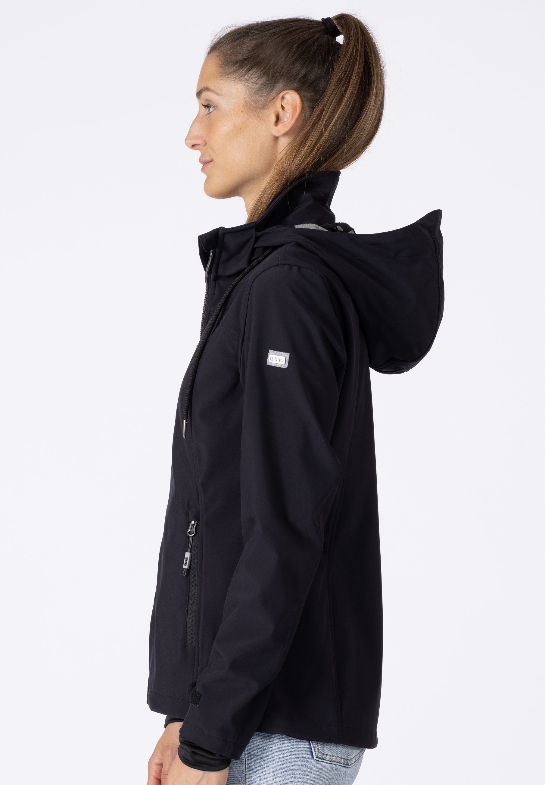 CS Funktionsjacke, black Größen Active DEPROC Women Wetterjacke mit auch Softshelljacke Outdoorjacke, Großen in Kapuze, SILA