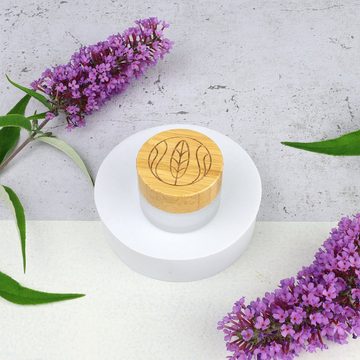 Wachsmann Bienenprodukte Aufbewahrungsdose Hochwertige Glastiegel für nachhaltige DIY-Naturkosmetik, Im Frosted Look, mit graviertem Bambus Deckel