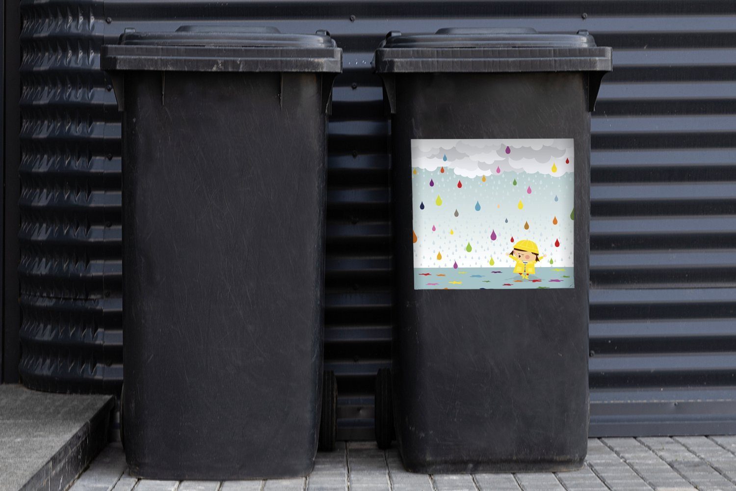 MuchoWow Wandsticker Illustration Container, Abfalbehälter bunten von das Mülleimer-aufkleber, Sticker, Wassertropfen eines ist Kindes, umgeben St), (1 Mülltonne