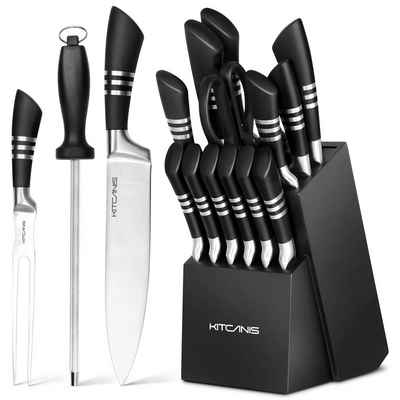 Kitcanis Messerblock kulinarischer Tempel (17tlg), Edelstahl,mit Messer und Küchenschere,schwarz