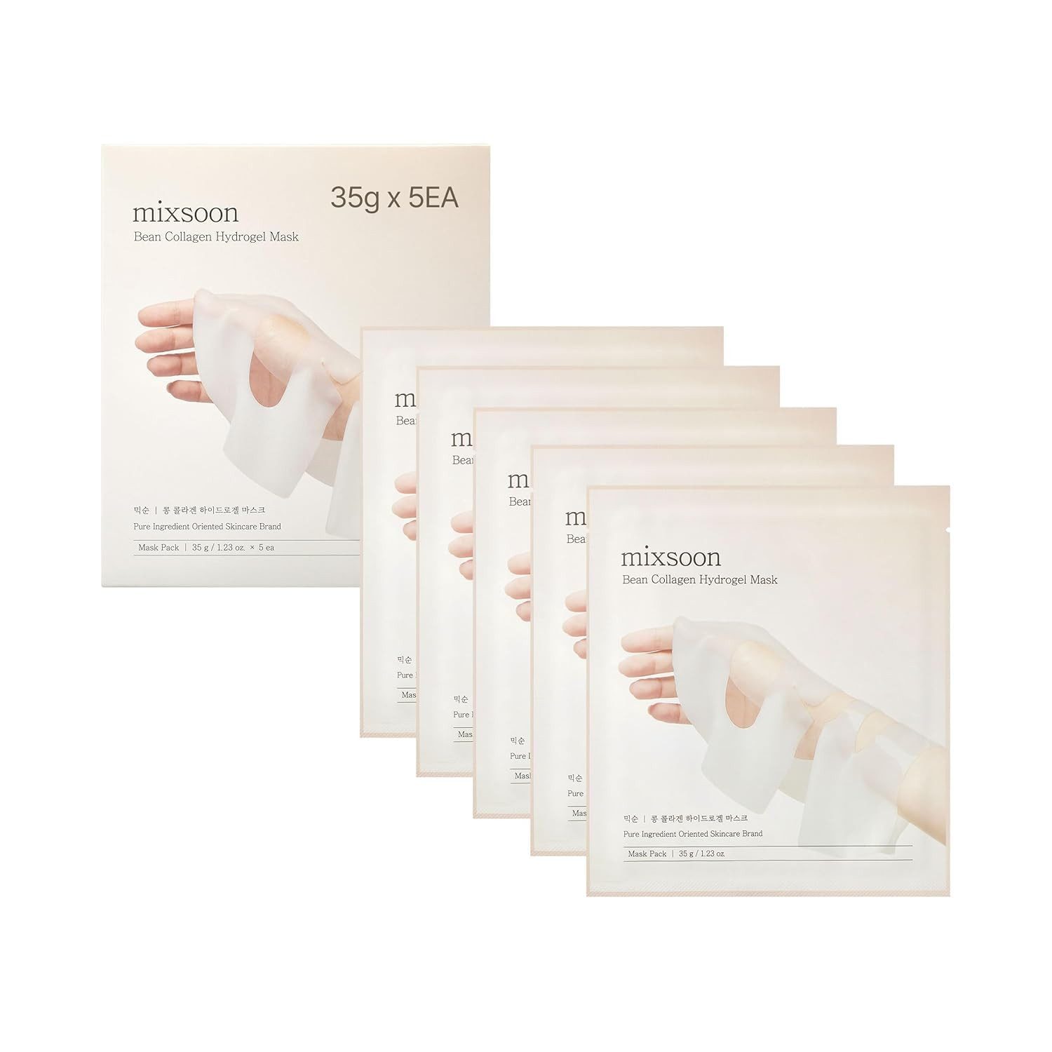mixsoon Gesichtsmaske Bean Collagen Hydrogel Mask 5er Pack Set, mit Collagen und Bean Essence, flexible Hydrogeltextur
