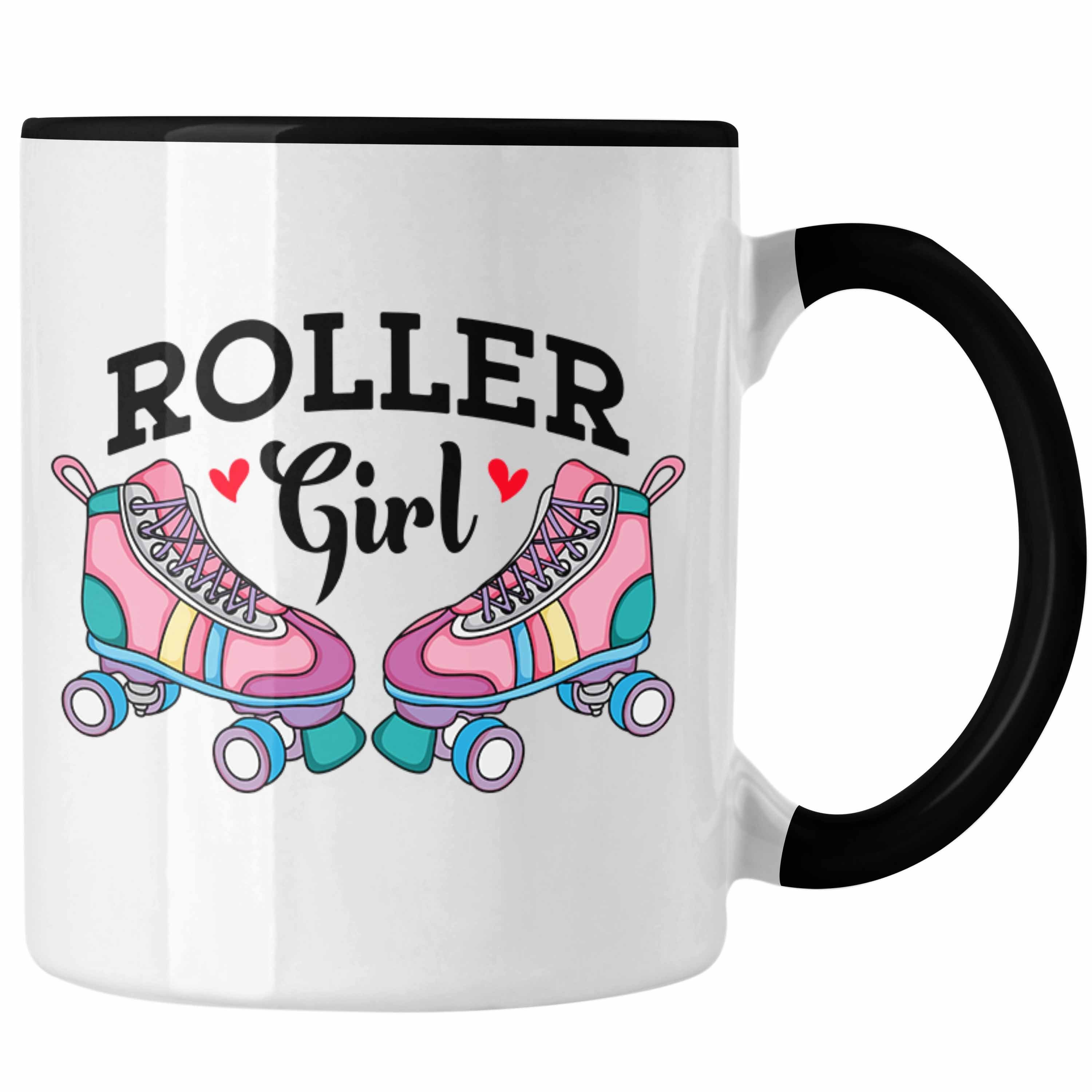 Trendation Tasse Rollschuh Tasse Geschenk für Roller Girls "Roller Girl" Nostalgie 80er Schwarz