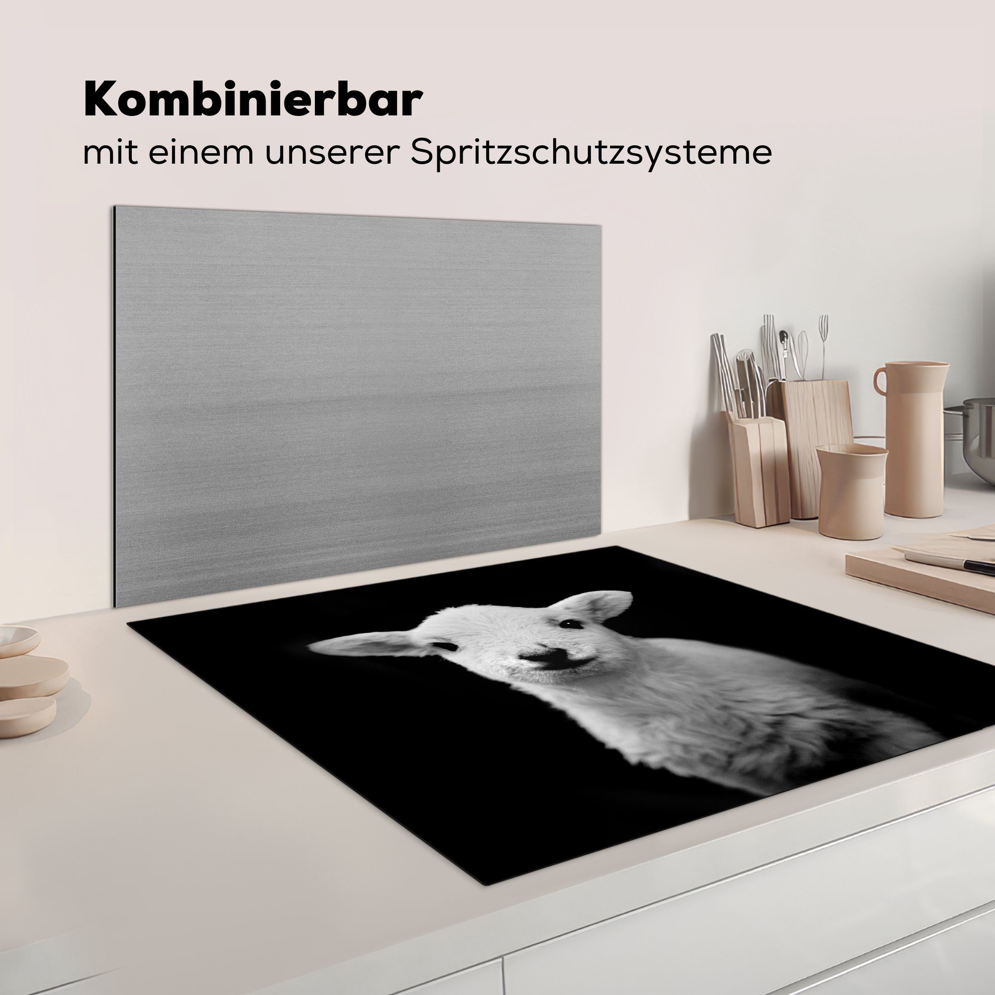 Vinyl, (1 Schaf cm, Herdblende-/Abdeckplatte 78x78 Arbeitsplatte für MuchoWow Porträt, küche Ceranfeldabdeckung, Tier - tlg), -