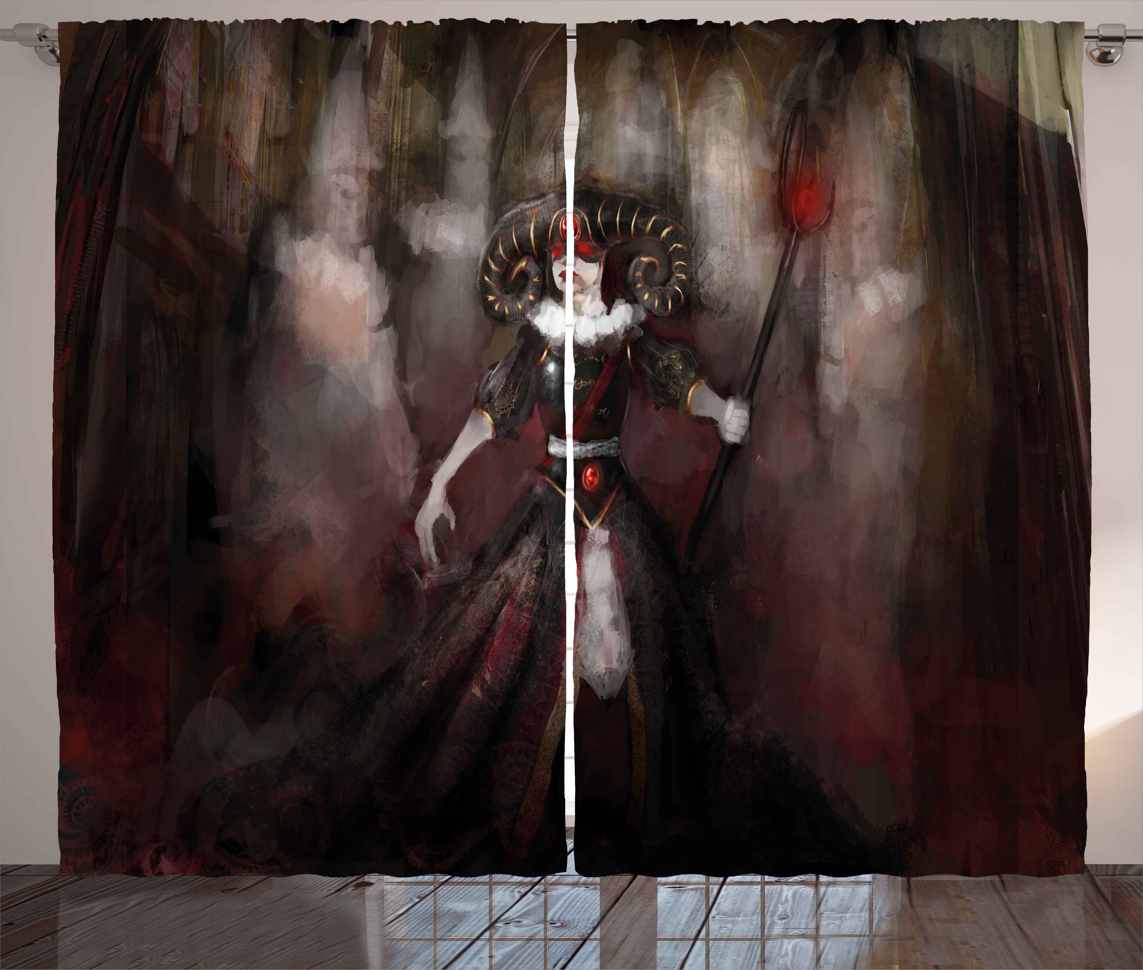 Gardine Schlafzimmer Kräuselband Vorhang mit Schlaufen und Haken, Abakuhaus, Gothic Medieval Evil Woman Myth
