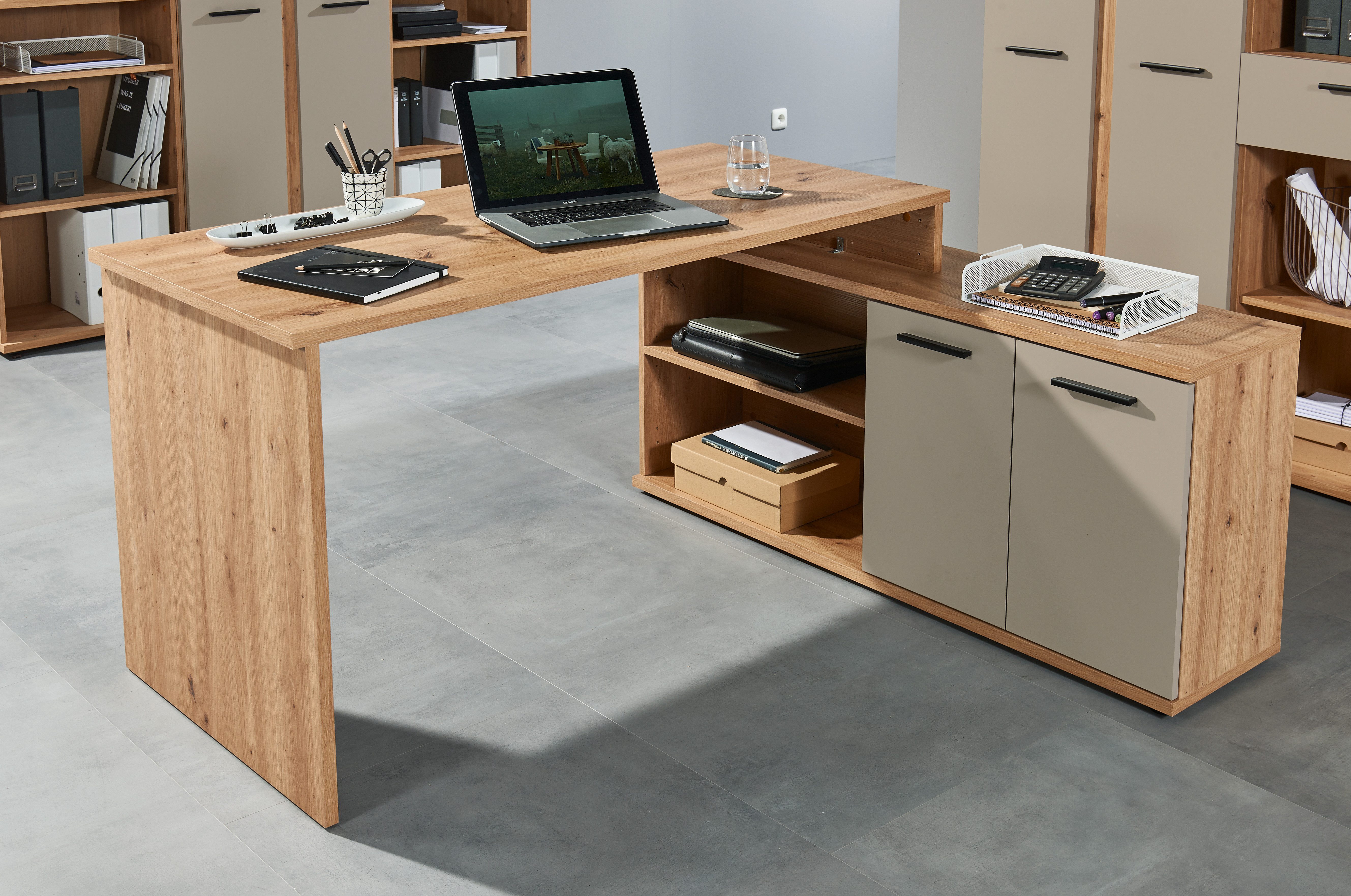 BEGA OFFICE Schreibtisch Kanada, BxHxT 160x74x130 cm (1-St), wechselseitig montierbar, Softclose für Türen, Breite: 160cm