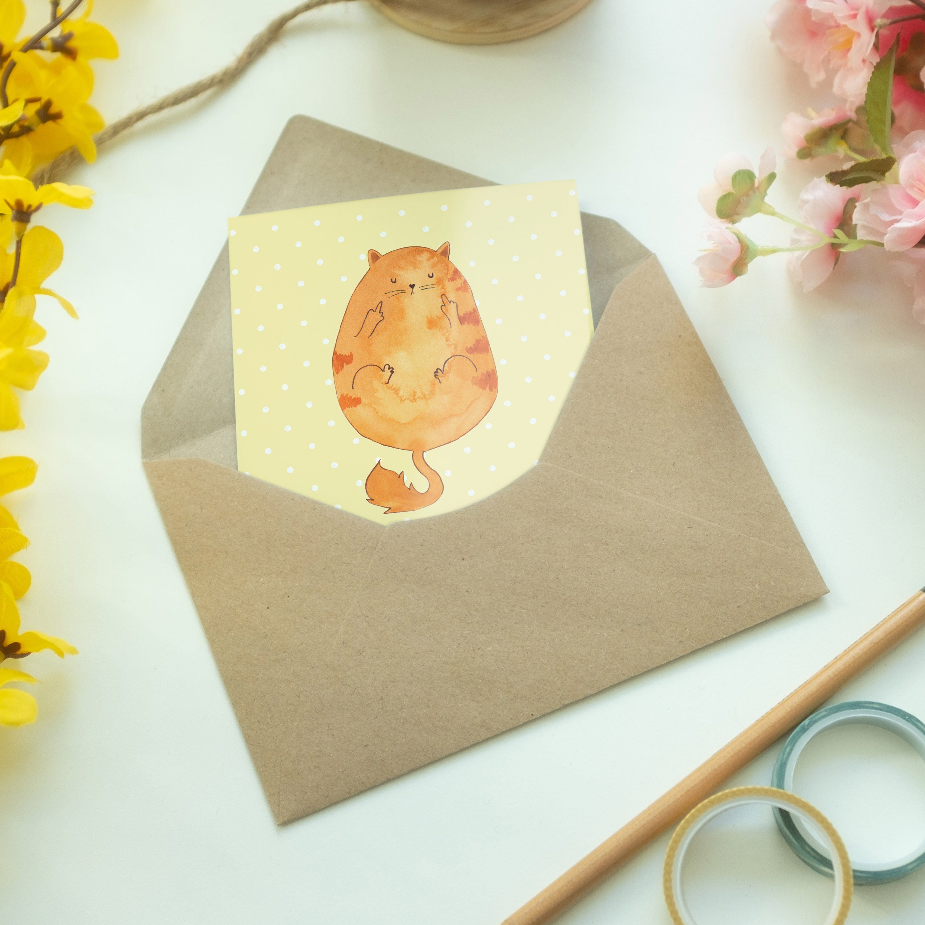 Gelb Mr. Katze Mrs. Grußkarte Miau, & Pastell Panda - Geschenk, Frühaufsteher Hochzeitskarte -