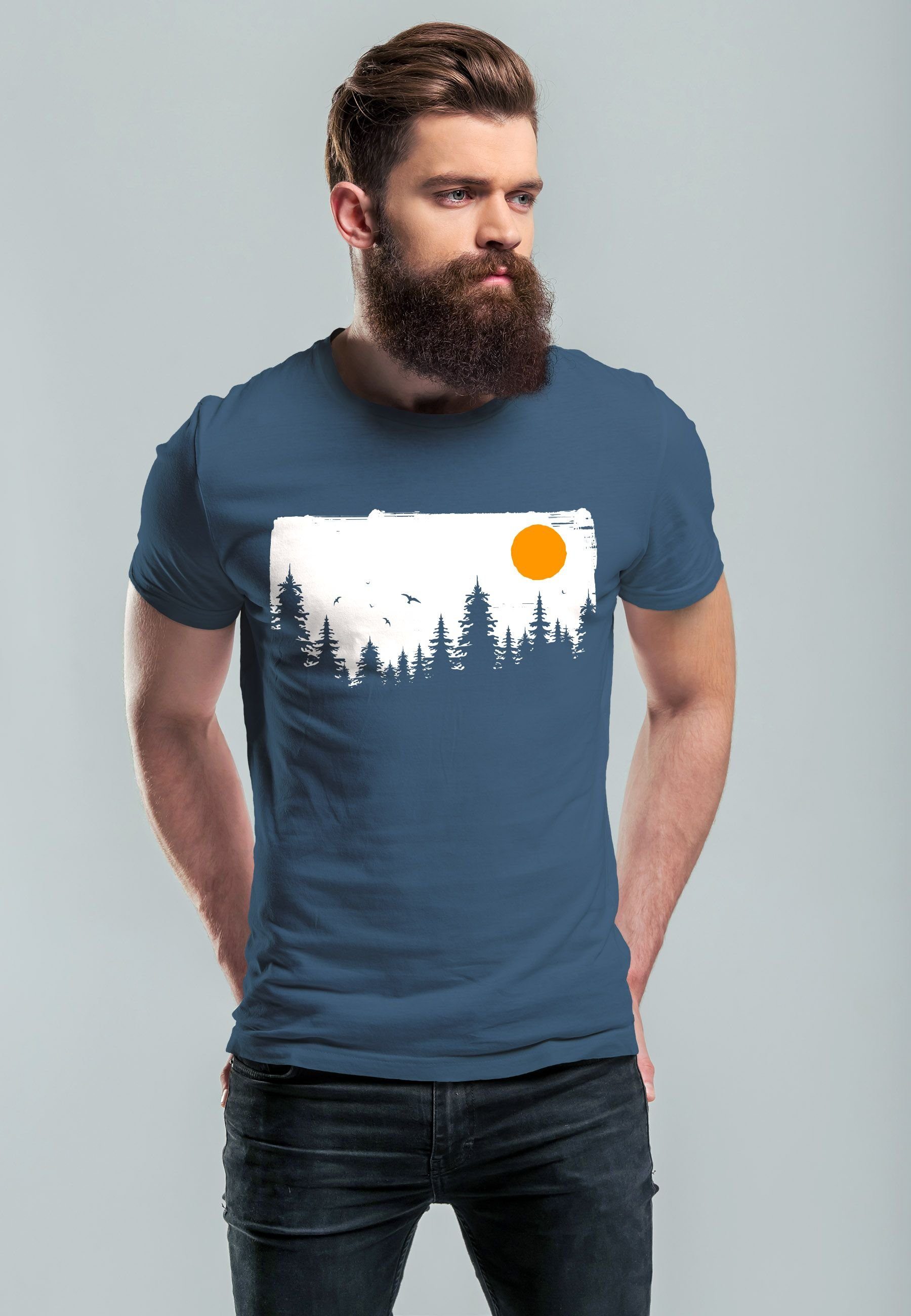 Neverless Print-Shirt Herren T-Shirt Wald Bäume Outdoor Adventure Abenteuer günstig online kaufen