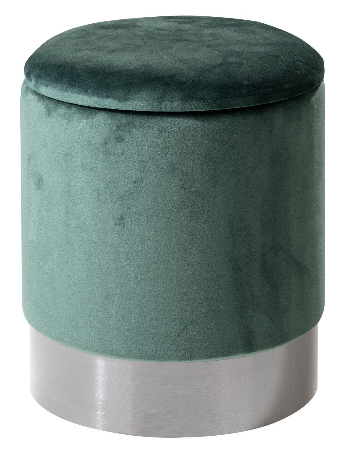 Home4You Sitzhocker, Ø 31 cm, Dunkelgrün, Silbergrau, Samtbezug, Holzgestel günstig online kaufen