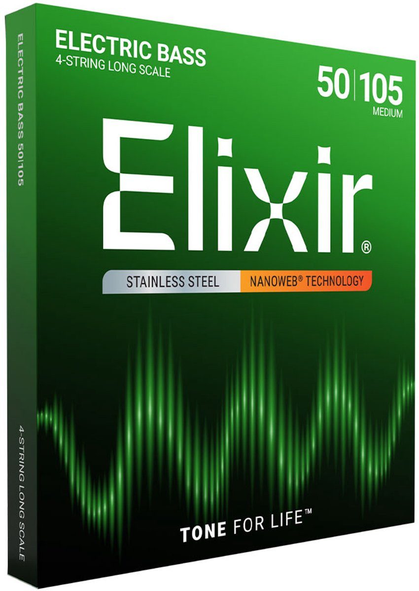 Elixir Saiten 14702 Nanoweb Beschichtete Edelstahl Basssaiten (50-105), (Packung, 4-tlg), Beschichtet