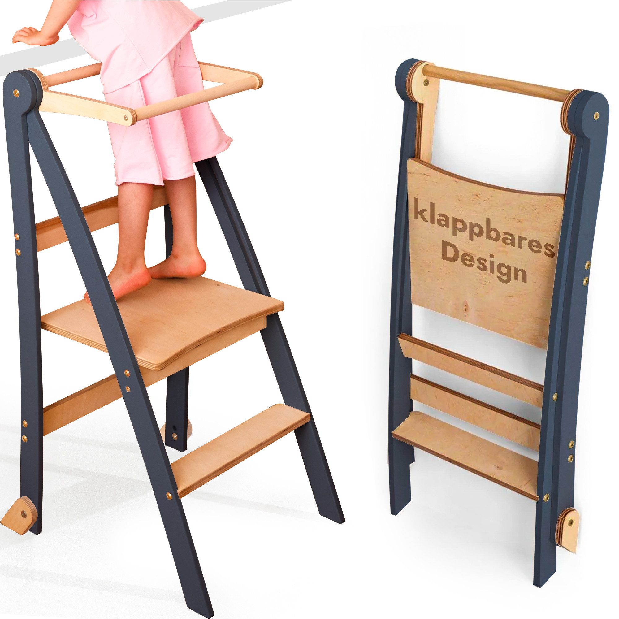 Goodevas Kinderklappstuhl Montessori-Lernleiter: Klappbare Lernleiter