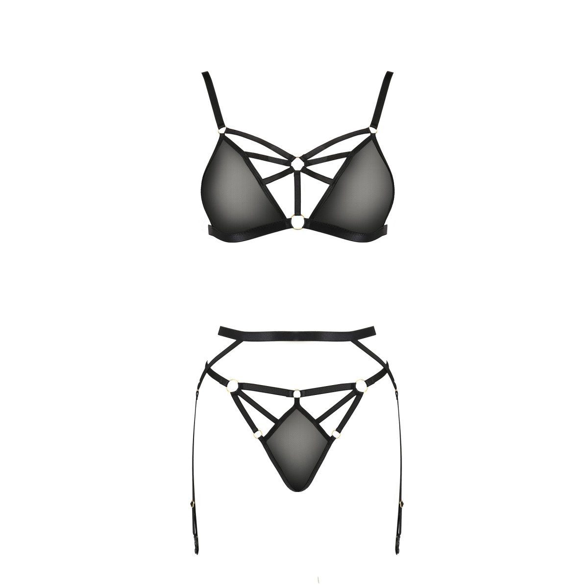 Passion-Exklusiv black set 3pcs Meggy - Schalen-BH (L/XL,S/M) Set: PE