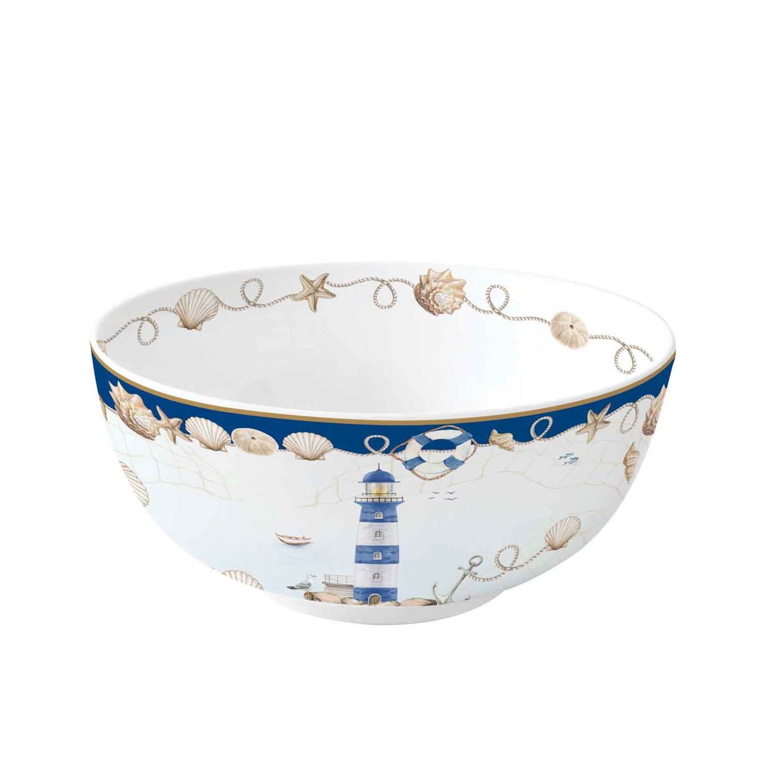 EasyLife Servierschale Blue Lighthouse, Porzellan, Spülmaschinengeeignet, Mehrfarbig, Motiv: Leuchtturm, Höhe: 10.5cm