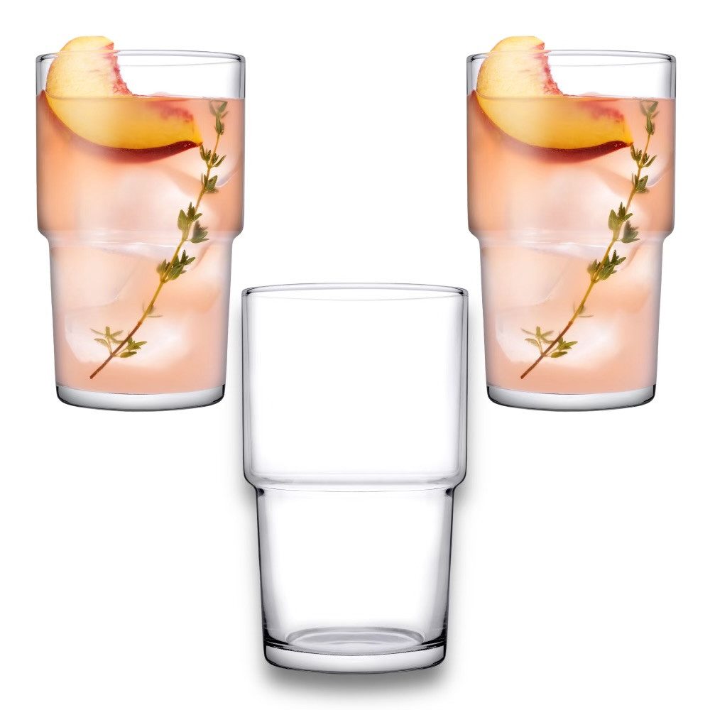 Pasabahce Gläser-Set Hill Longdrinkglas, 3-tlg., Glas, Stapelbar, durchtemperiert, 440ml, 3er Set