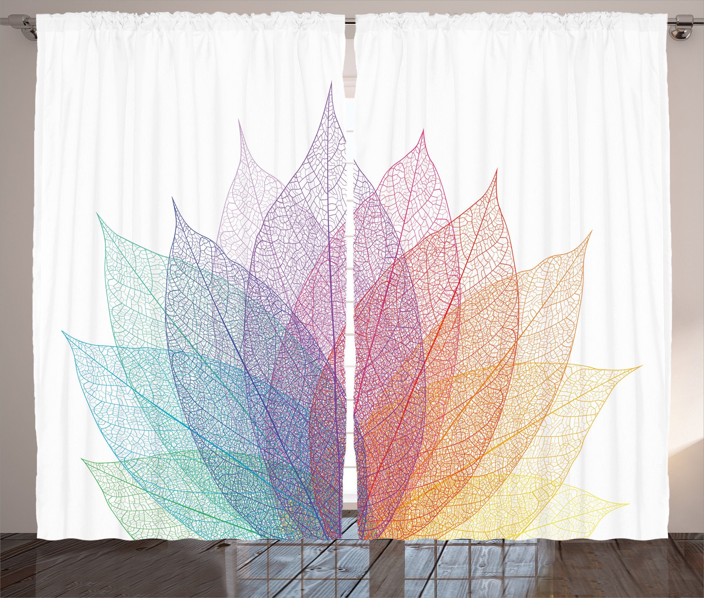 Gardine Schlafzimmer Kräuselband Vorhang mit Schlaufen und Haken, Abakuhaus, Abstrakt Zarte Blätter Kunst
