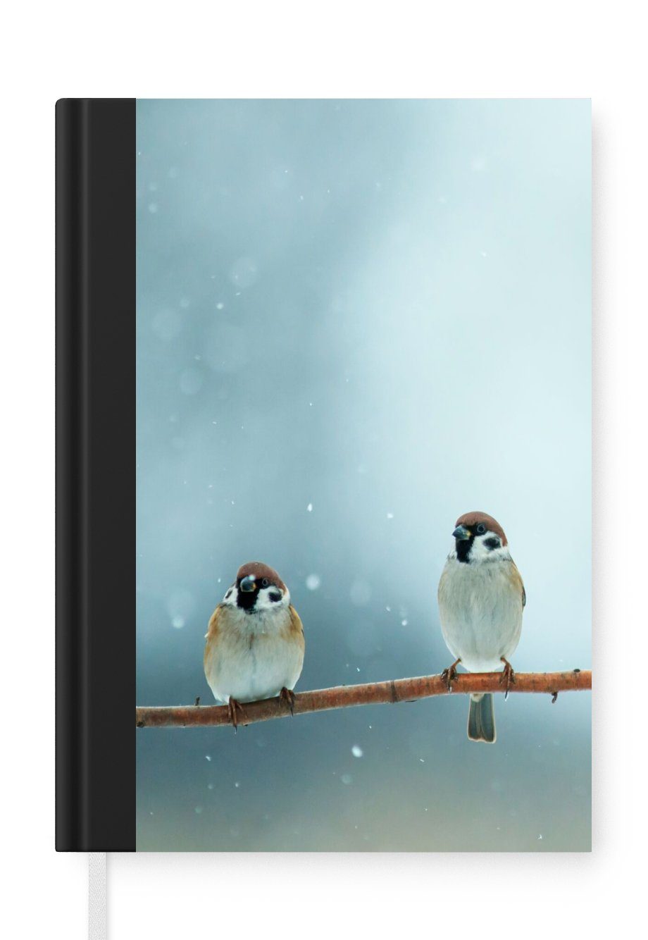 MuchoWow Notizbuch Vögel - Spatz - Schnee - Winter, Journal, Merkzettel, Tagebuch, Notizheft, A5, 98 Seiten, Haushaltsbuch