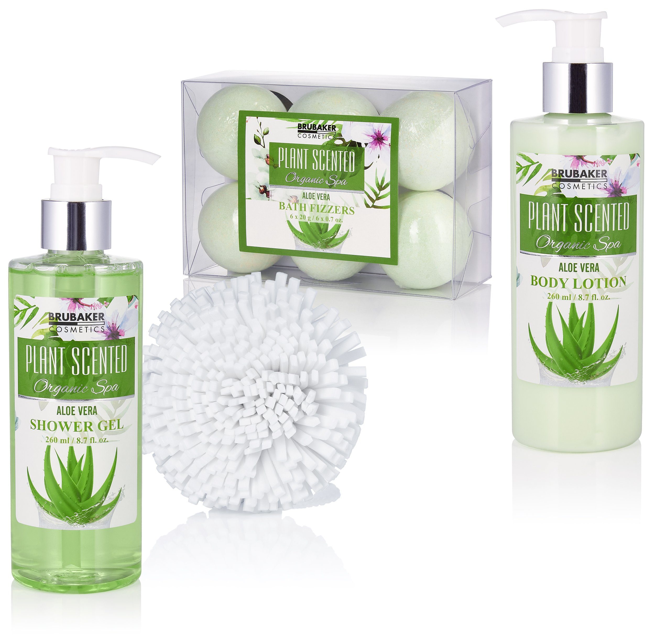 BRUBAKER Pflege-Geschenkset Dusch- und Badeset mit Aloe Vera Duft, 13-tlg., Damen Geschenkset in dekorativem Korb, Pflegeset für Frauen