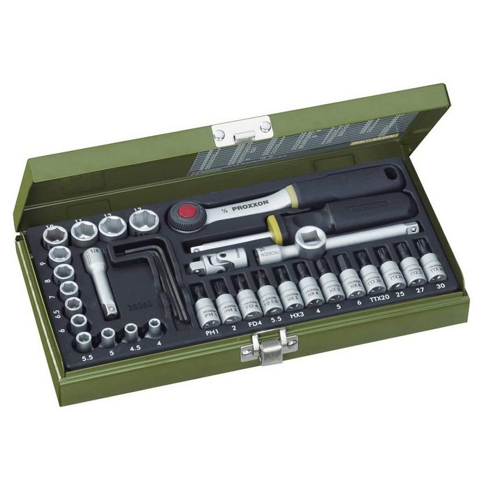 PROXXON INDUSTRIAL Werkzeugset PROXXON 23080 Feinmechaniker Steckschlüsselsatz / Knarrenkasten 6 3mm (1/4) (36-St)
