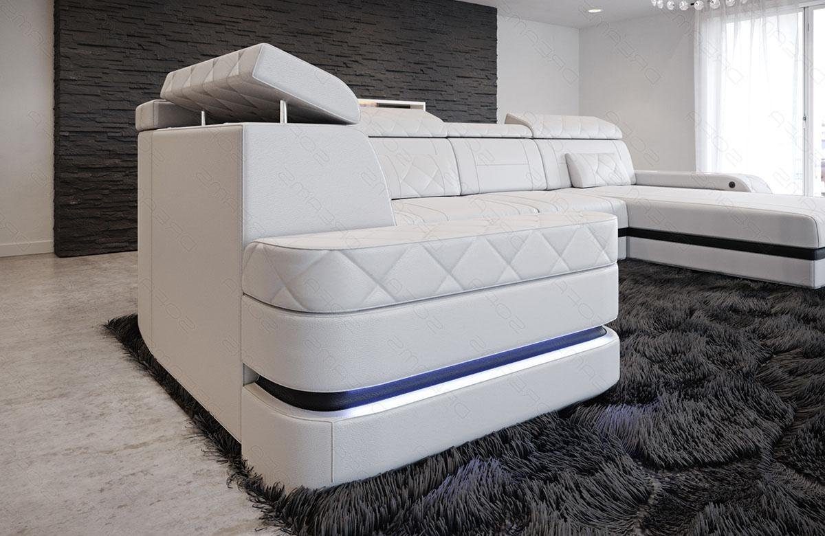 Couch, mit mit Bettfunktion Sofa LED, Leder Form als Dreams Sofa Ledersofa, wahlweise Schlafsofa, U Wohnlandschaft Designersofa Bologna