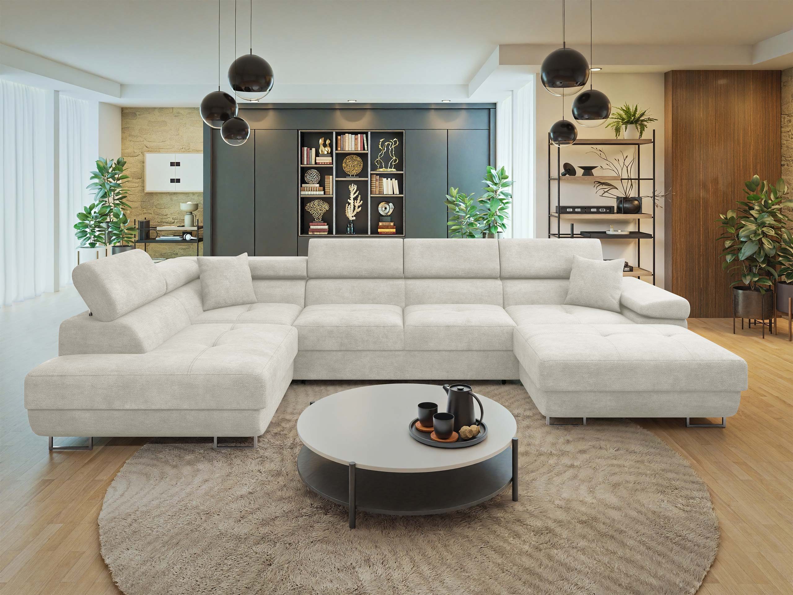 MIRJAN24 Wohnlandschaft Torezio Bis, mit Bettkasten und Schlaffunktion, Einstellbare Kopfstützen, 346x203x70-90 cm, U-Form