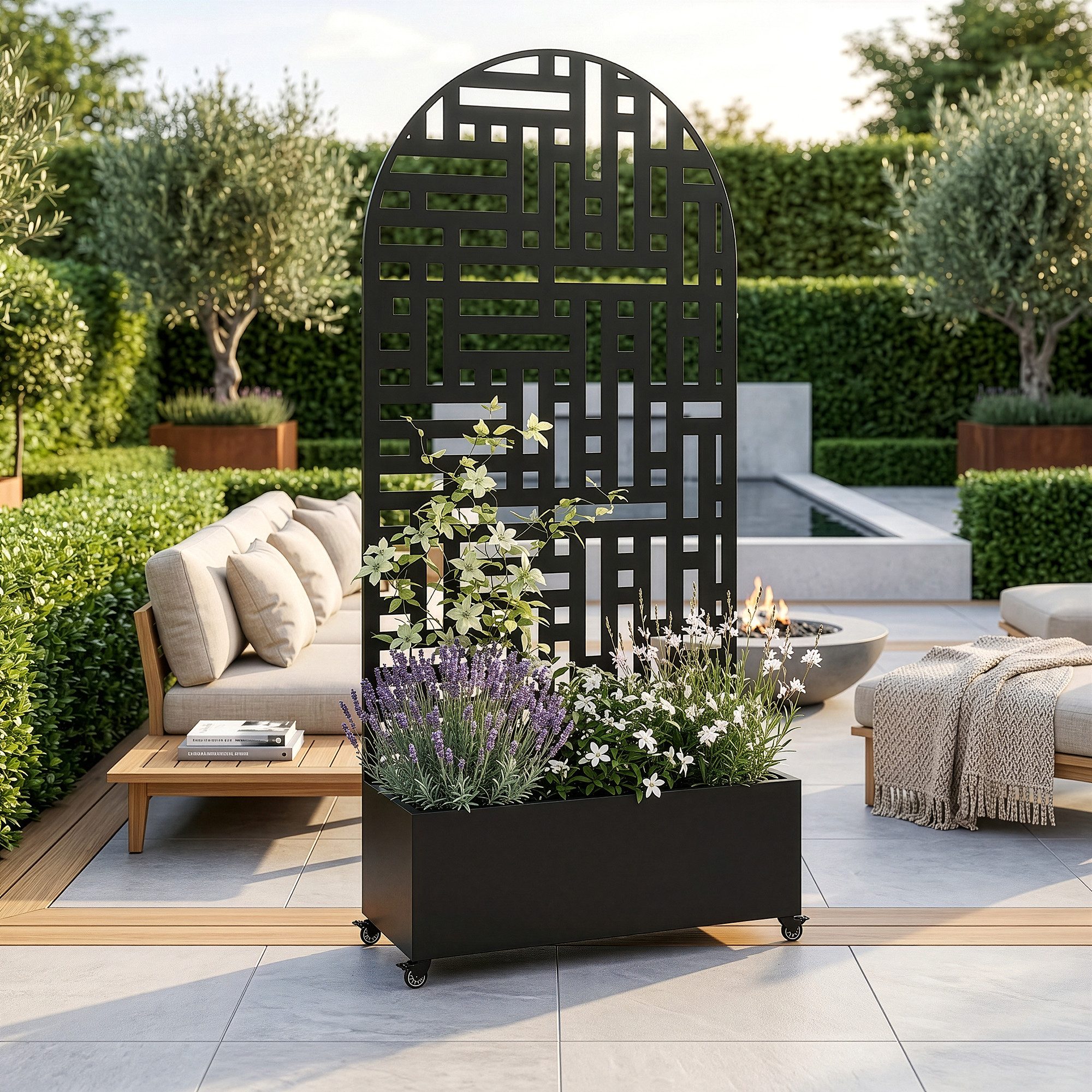 casa.pro Blumenkasten, mit Trennwand »Bernalda« rollbar Stahl 190x82x38 cm Schwarz