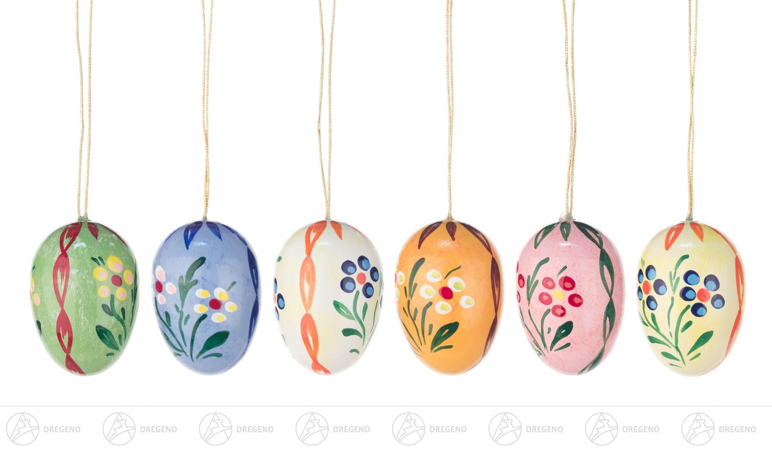 Dregeno Erzgebirge Osterei Ostern & Frühjahr Behang Ostereier (6) Höhe ca 3,5 cm NEU