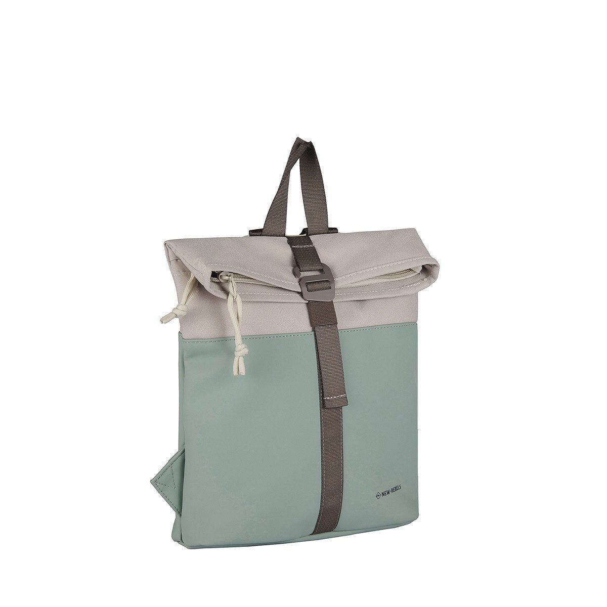 NEW REBELS Cityrucksack kleiner Roll Up RollTop Kurier Rucksack Backham Los Angeles, wasserabweisendes Planenmaterial, grün beige