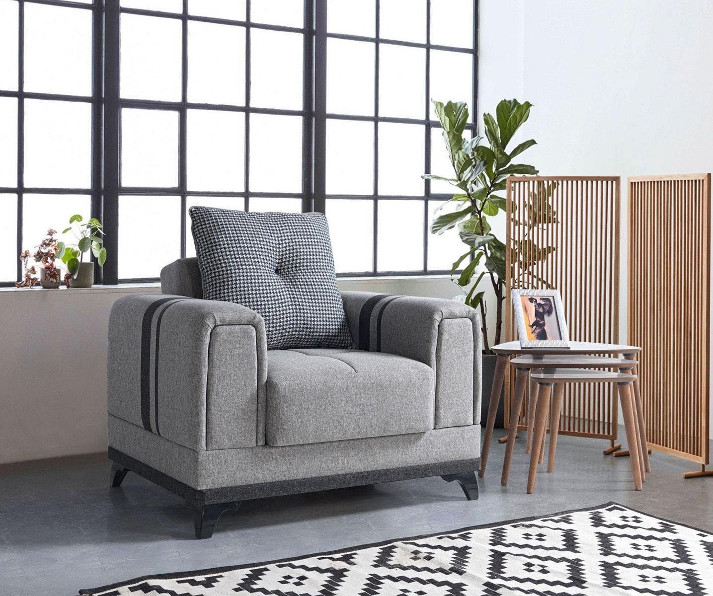 JVmoebel Sessel Design Sitzer Luxus Sessel Relax Textil Grau Sessel Lounge Club Modern (Sessel), Made In Europe