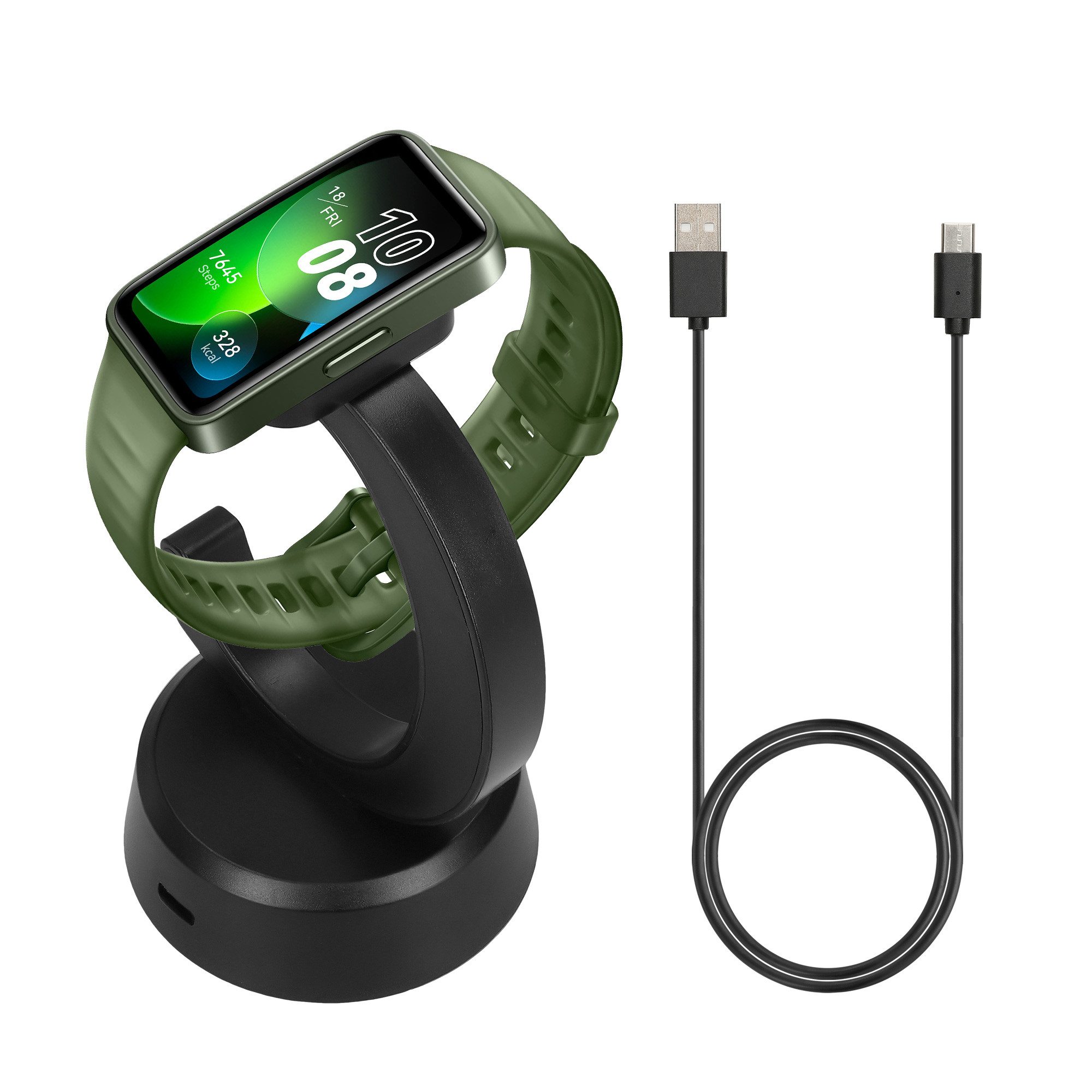 kwmobile USB Ladegerät für Huawei Band 10 / Honor Band 9 / Band 7 / Band 6 / Smartwatch-Ladekabel, (12.80 cm), Smart Watch Ladestation - Ladekabel mit Standfunktion