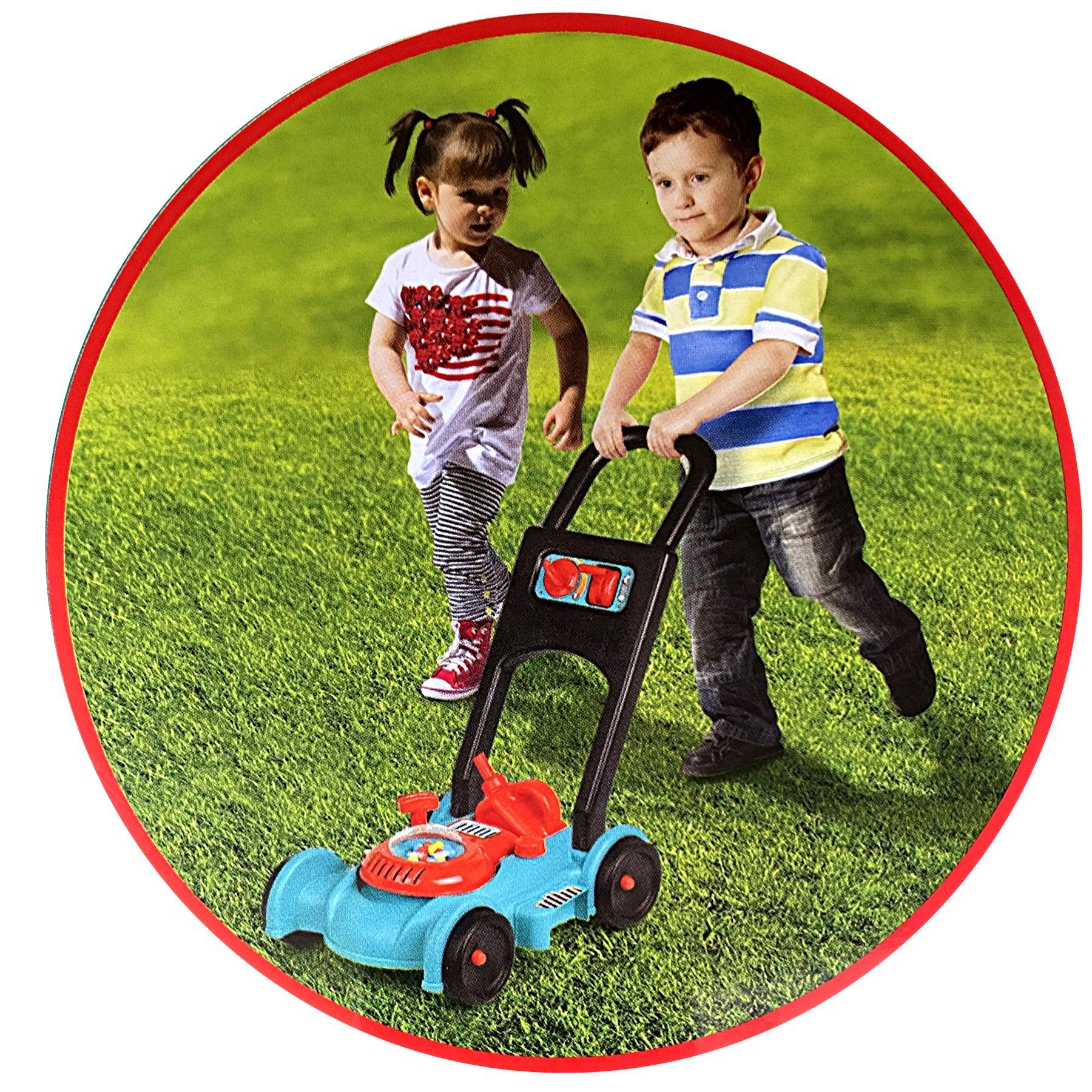 TikTakToo Kinder-Rasenmäher Benzin mit Fahrgeräusch mit Motorgeräusche incl. Benzinkanister, (Spielset), Kugeln in der Motorhaube imitieren die Motorgeräusche