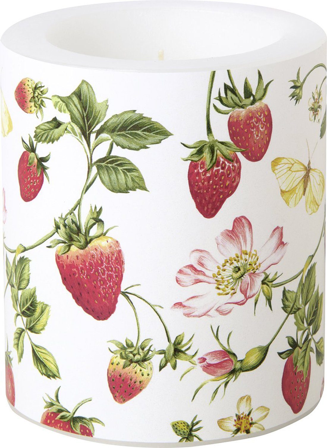Ihr Ideal Home Range GmbH Stumpenkerze IHR Windlicht Kerze Sweet Strawberry 9x10,5 cm Erdbeeren (1-tlg)