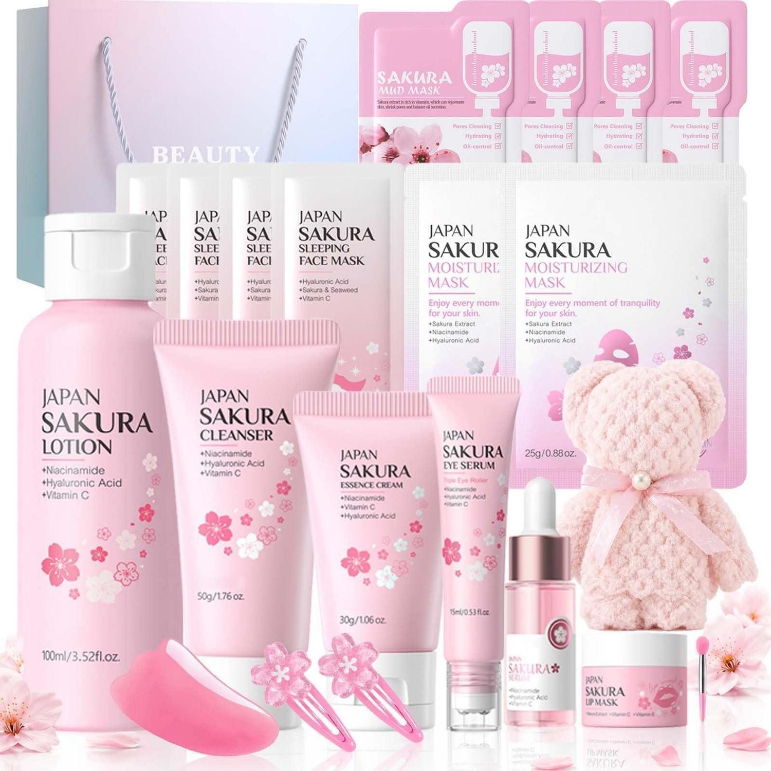 LuxusKollektion Pflege-Geschenkset Sakura Skincare Set 21-teilig Reisegrößen