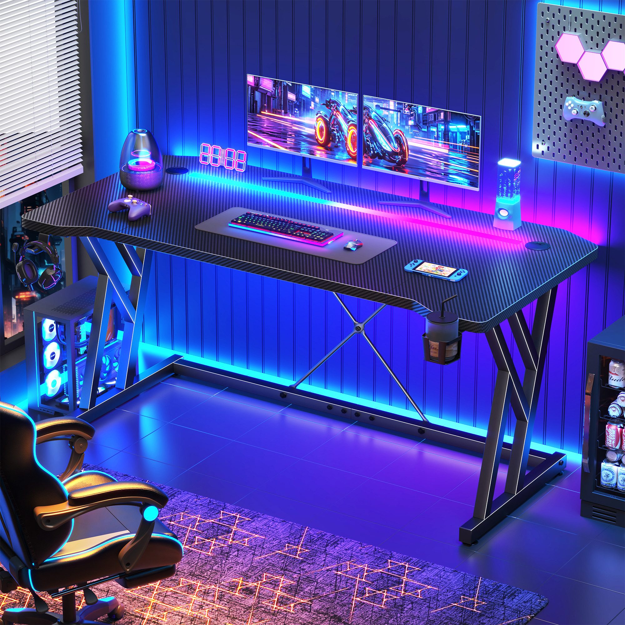 Klyvvo Schreibtisch Gaming Schreibtisch, Computertisch mit RGB LED Beleuchtung (1-St), Computer Tisch Gamingtisch