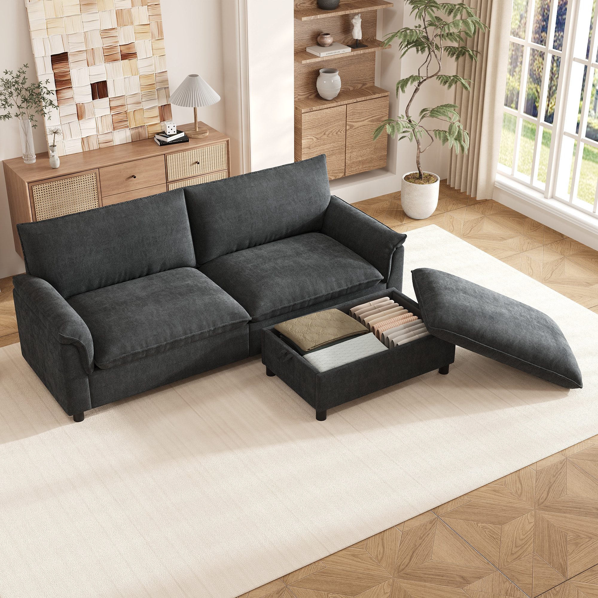 OKWISH Sofa Ecksofa Loungesofa, mit beweglichem Fußhocker, hohe Rückenlehne 1 Teile