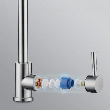 CECIPA Küchenarmatur Hochdruck Wasserhahn Küche Ausziehbar Mit 2 Strahlarte (Einhand-Waschtischarmatur, 1-St., 360° drehbar) Ventilkern aus Keramik