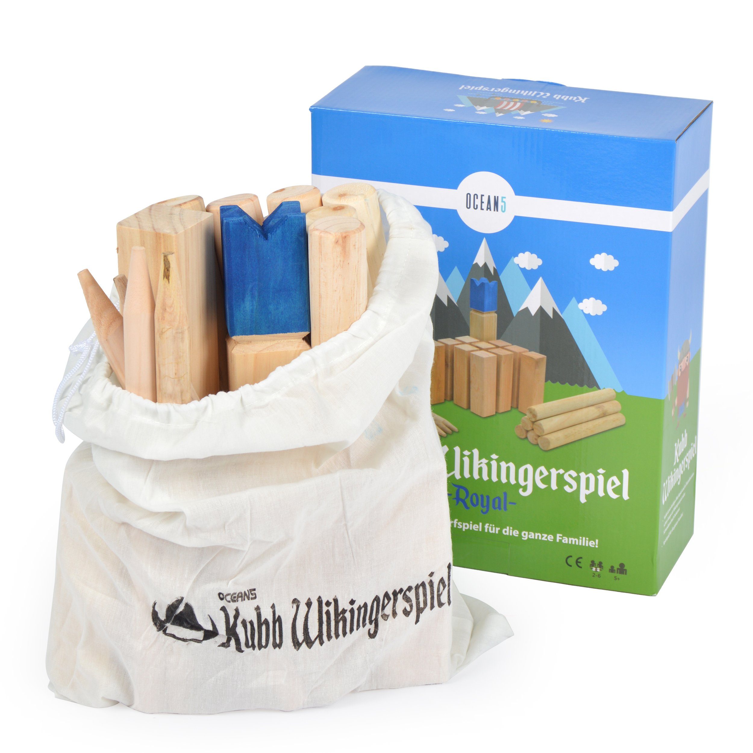 Ocean5 Spiel Wurfspiel Kubb in verschiedenen Größen, Familienspiel, Wikinger Spiel - Wurfspiel mit Teams