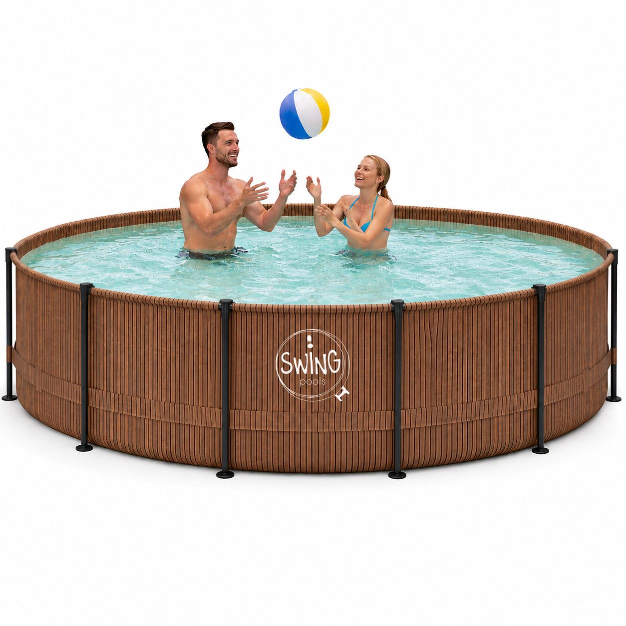 HAF Framepool Frame Pool Aufstellpool Schwimmbecken Braun Holzoptik rund 366 x 91 cm (Vollständiges Komplett Set mit Rahmen und Folie, Einfacher, schneller & unkomplizierter Aufbau), Lieferumfang OHNE Filter oder Pumpe