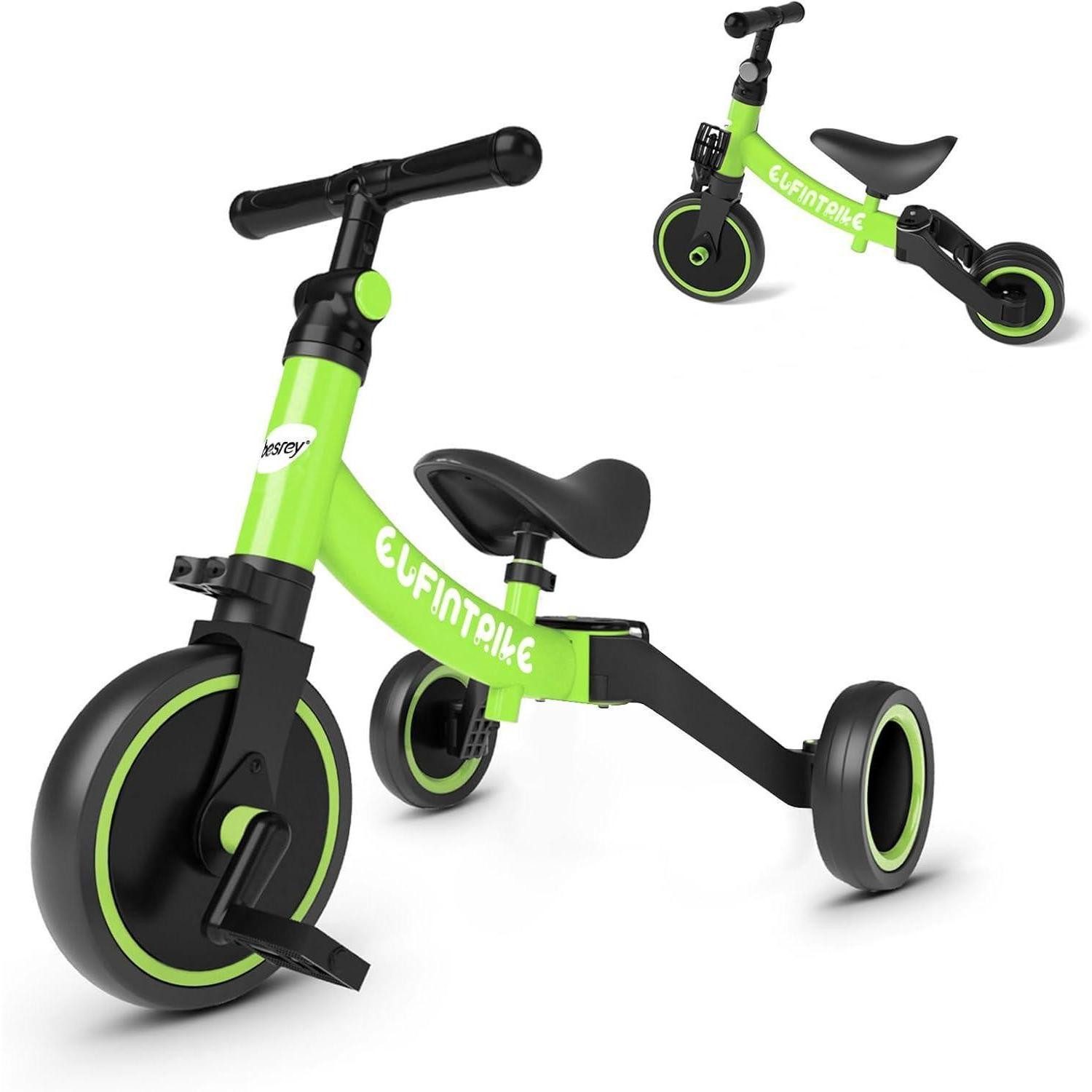LuxusKollektion Dreirad 5 in 1 Laufräder Kinderdreirad Lauffahrrad Lauflernhilfe Grün 1-4