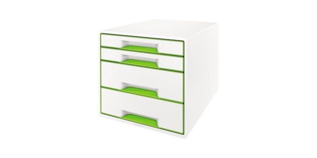 LEITZ Organizer “Schubladenbox WOW CUBE 4 Schubfächer DIN A4 Polystyrol Gehäusefarbe: perlweiß Farbe der Schublade: grün/weiß”