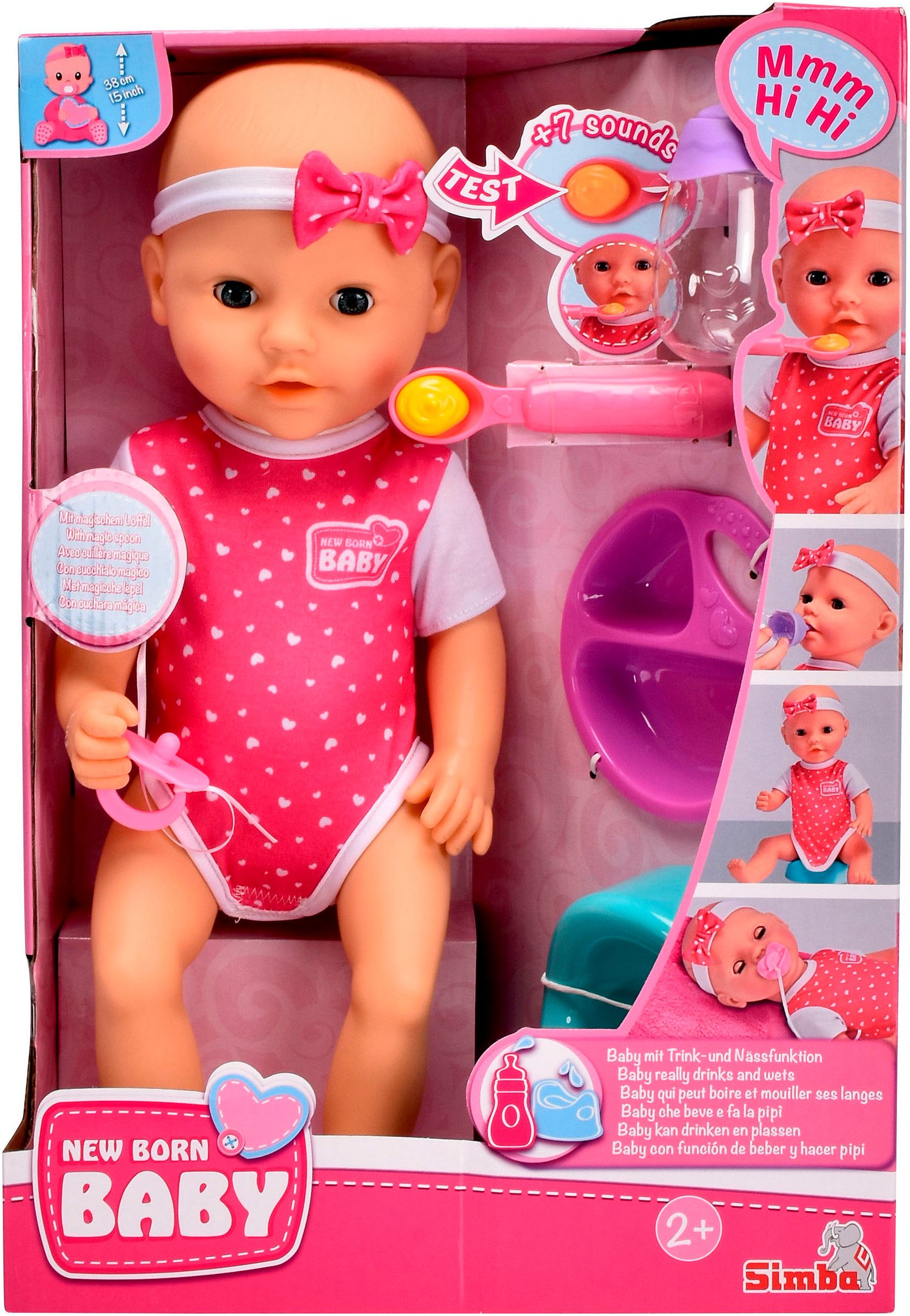 SIMBA Babypuppe New Born Baby Hungry, mit Funktionen, inklusive 5-tlg. Zubehör – Bild 4 von 5