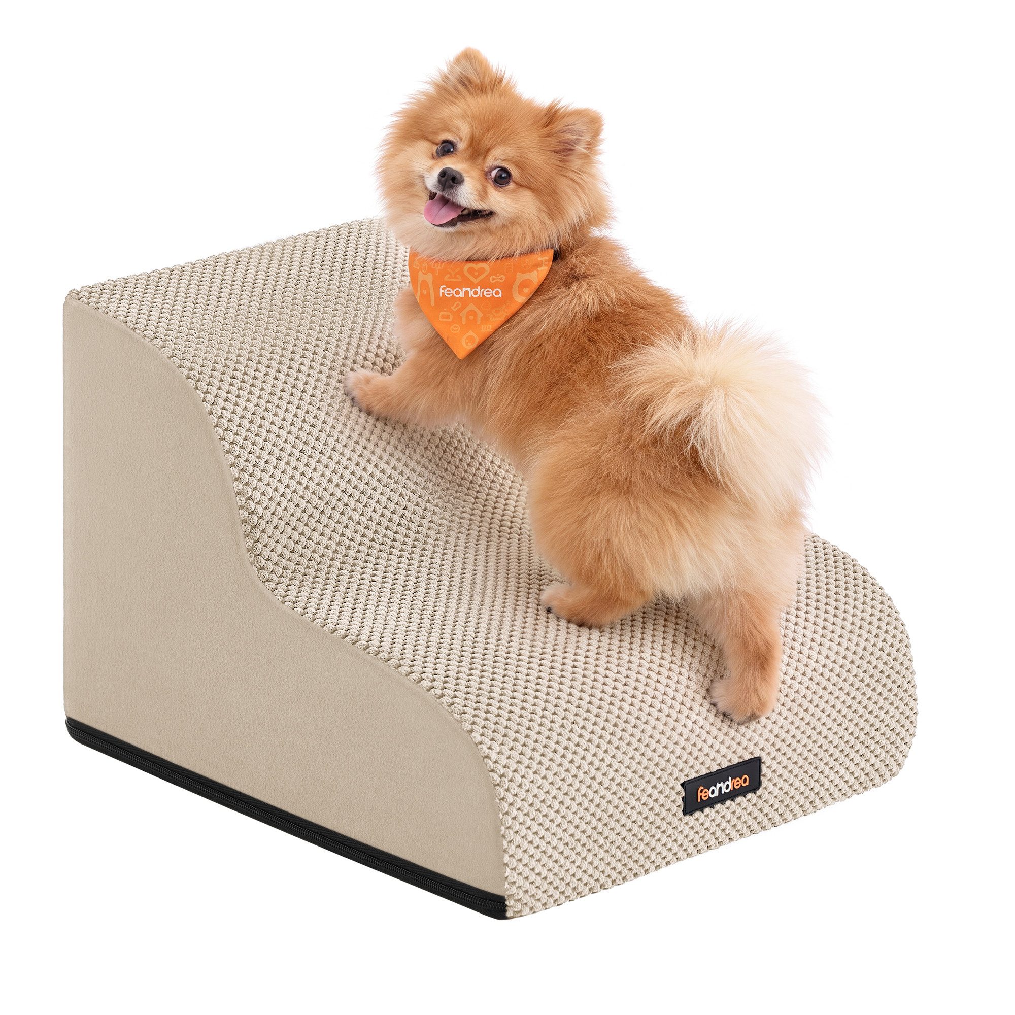 FEANDREA Haustiertreppe 2/3/4-stufig-Hundetreppe,waschbar,rutschfest geringe Neigung für Bett, 2 Stufen, Sofa, Waffelcord, abnehmbarer waschbarer Bezug