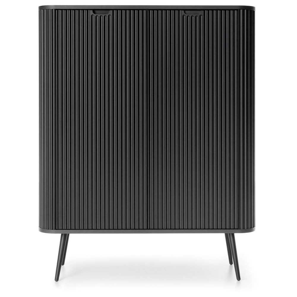 Lomadox Highboard ZARA-160, in schwarz gerillt Rillen Metallfüße 103x129x39 cm