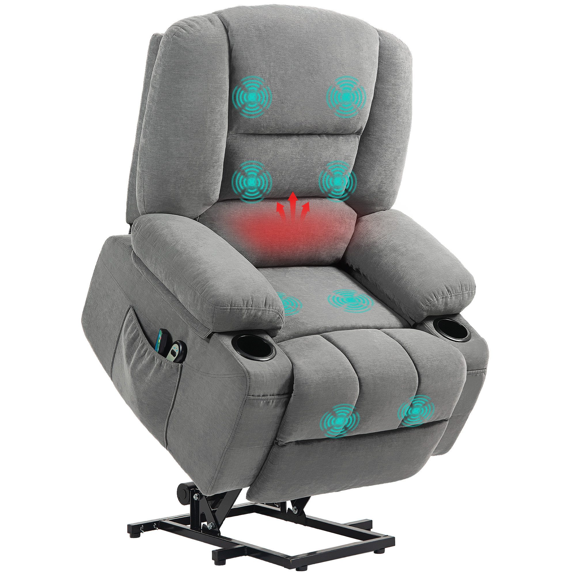 BAYMATE Massagesessel Elektrischer Relaxsessel mit Aufstehhilfe (Massagesessel mit Wärmefunktionen, 2 Fernbedienungen, weicher Schaumstoff)
