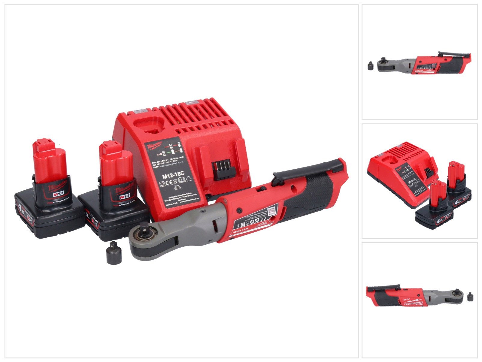 Milwaukee Umschaltknarre M12 FIR38-402 Akku Ratsche 12 V 75 Nm 3/8" 1/4" + 2x Akku 4,0 Ah + La