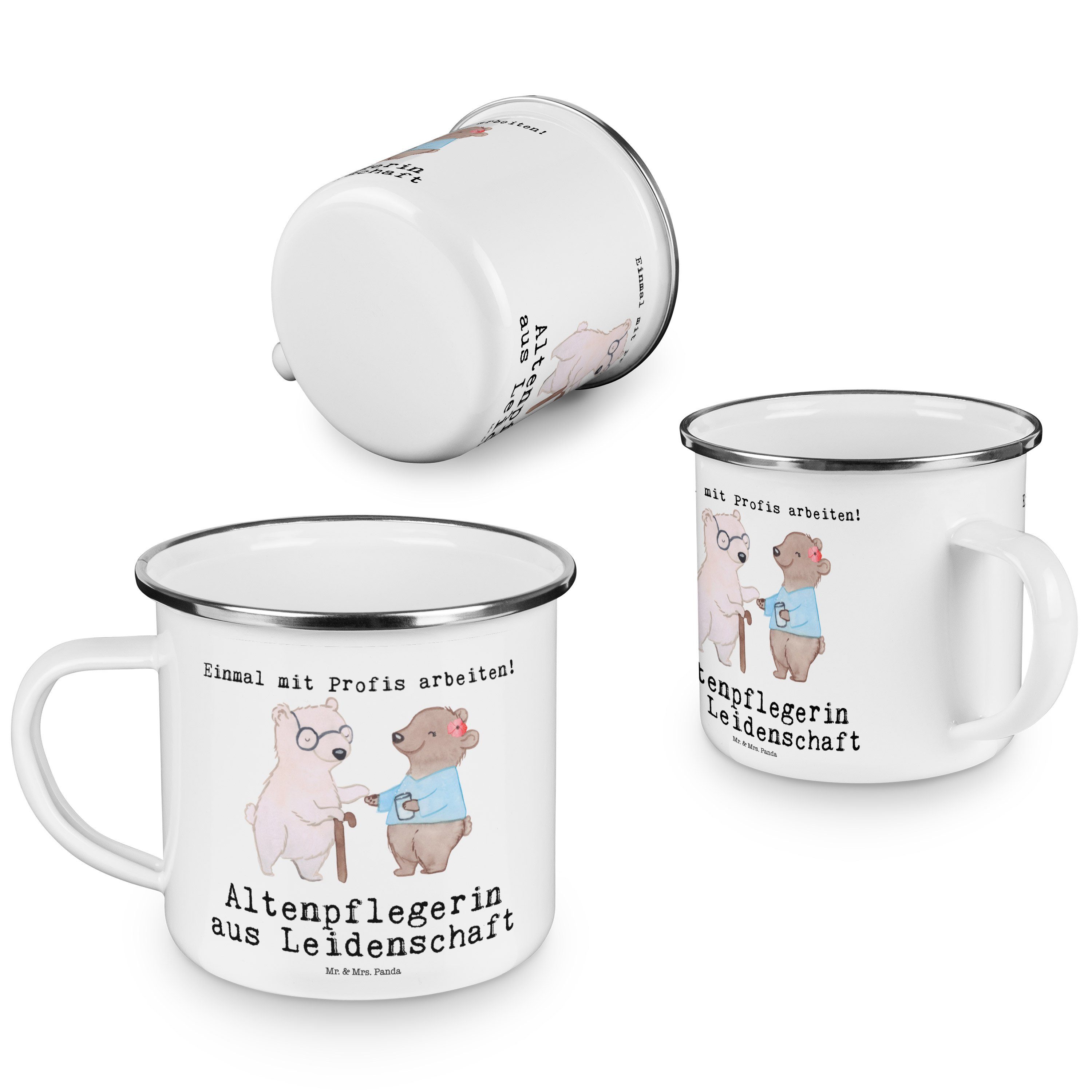Mr. & Mrs. Panda Emaille Emaille Trinkbeche, aus Leidenschaft Weiß Altenpflegerin Becher - Geschenk, 