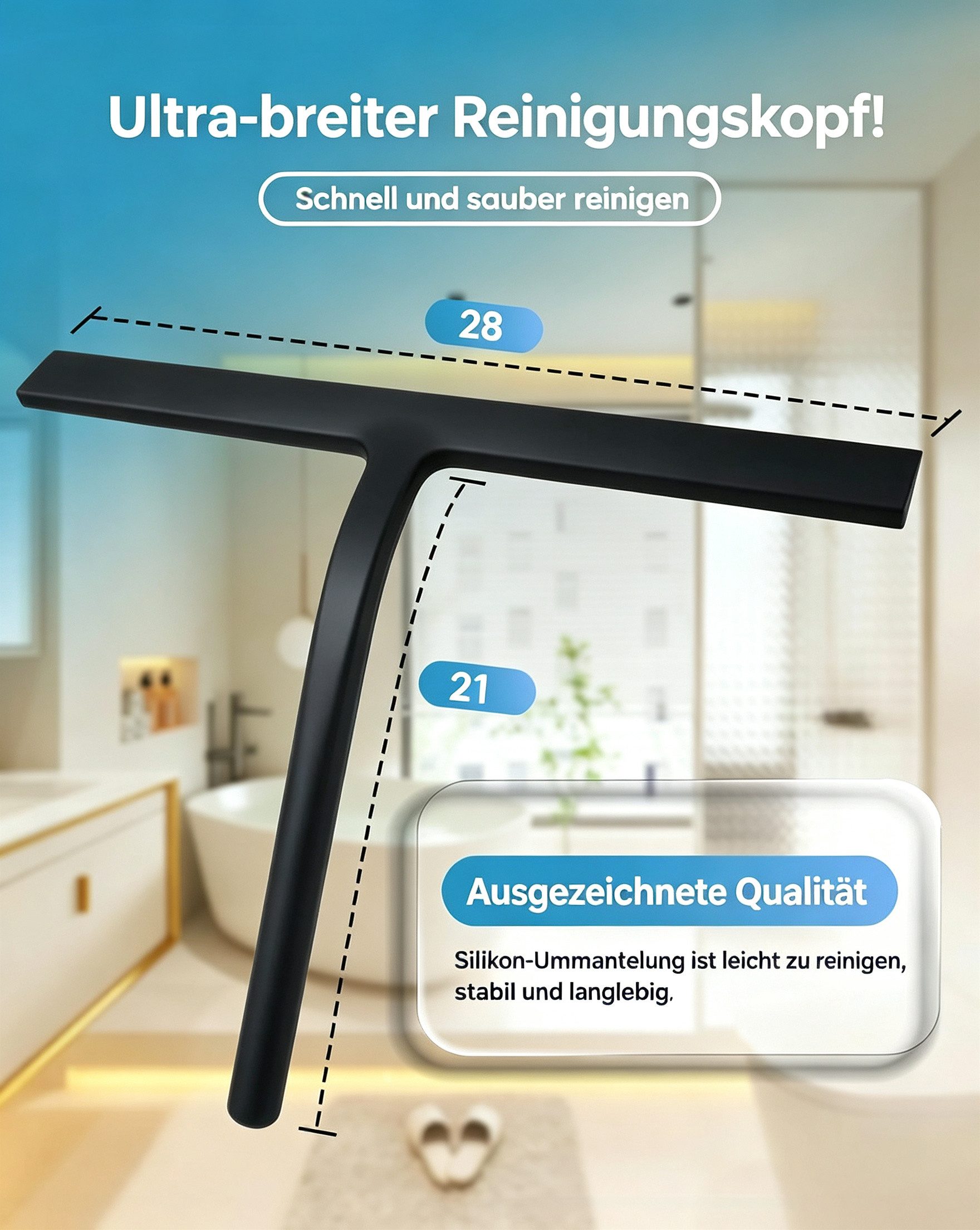 Vornix Duschabzieher Silikon Abzieher Duschabzieher 28cm mit Wandhaken, (Duschabzieher,Duschwischer,Fensterwischer, breiter Reinigungskopf,streifenfreie Reinigu – Bild 2 von 5