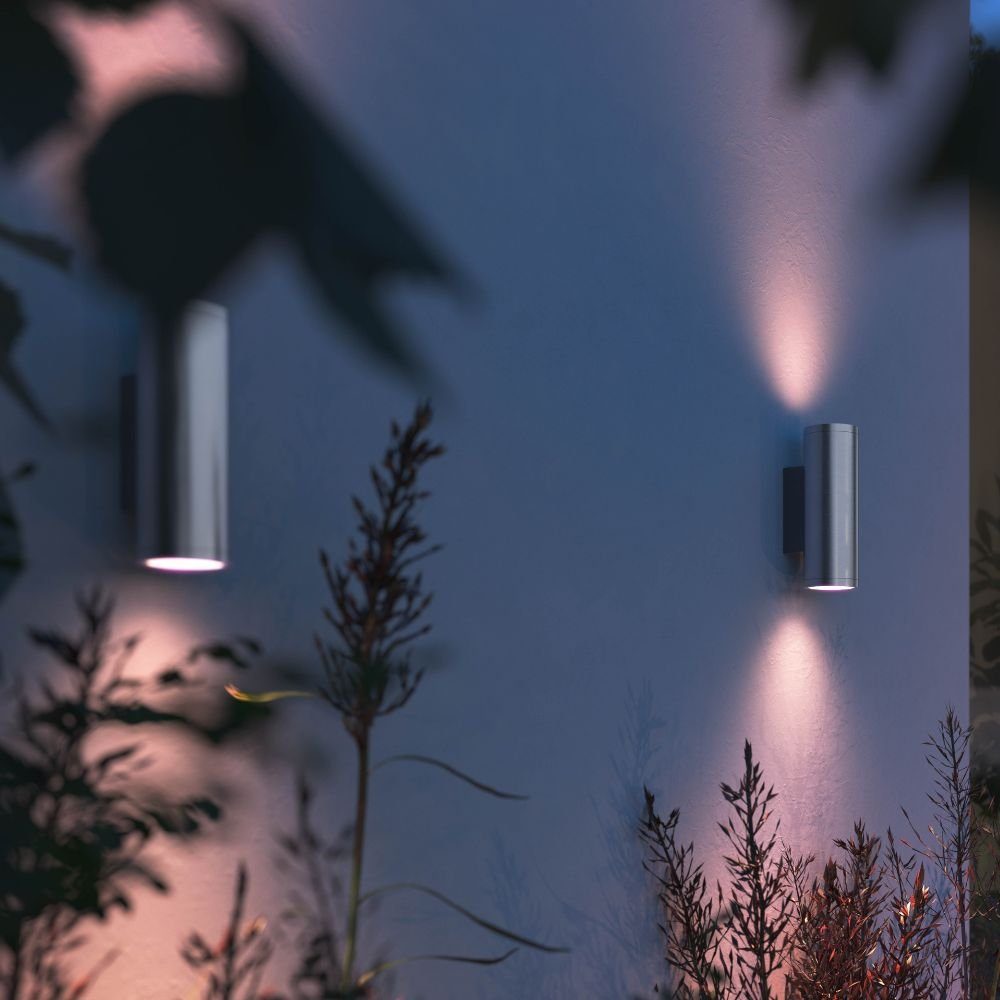 Philips Hue LED Außen-Wandleuchte LED, enthalten: Wandleuchte fest Appear 1200lm, & Ambiance rund Ja, Outdoor-Leuchte Leuchtmittel White Aussenwandleuchte, Edelstahl Aussenlampe, Angabe, Color warmweiss, keine verbaut